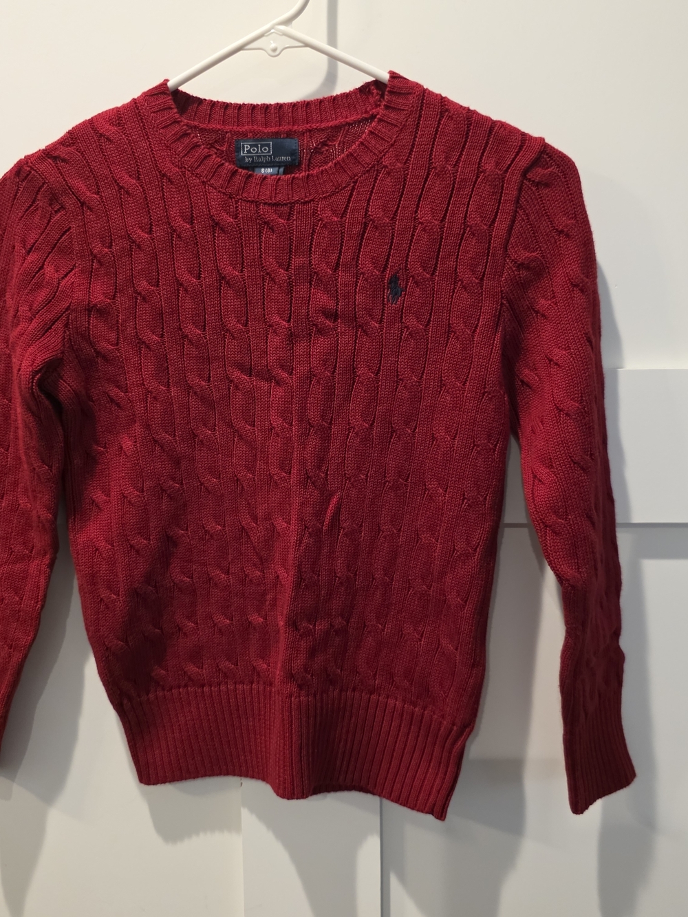 Polo Ralph Lauren Sweater Boys 8 Chunky Cable Knit Red Cotton Preppy Tennis